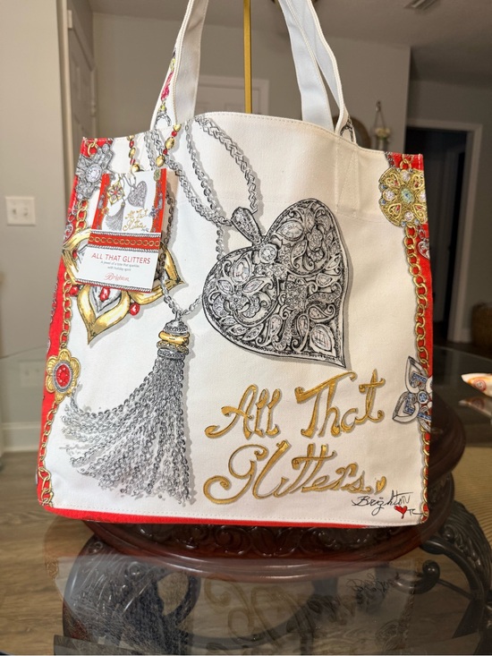 Brighton Handbags - Brighton White and Red 'All That Glitters' Beaded Tote
